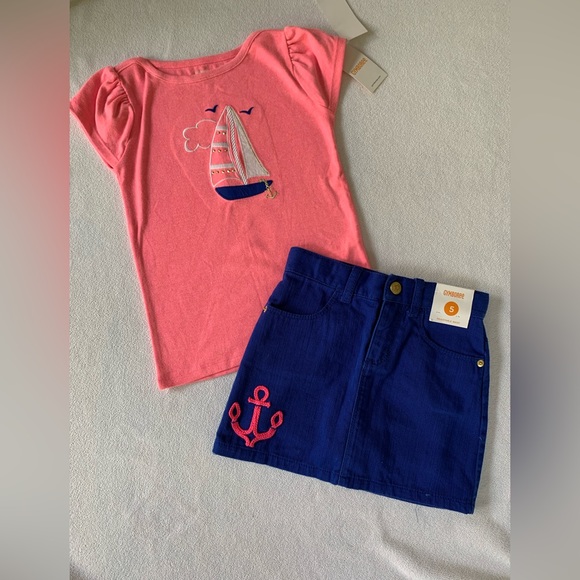GYMBOREE NWT-GIRLS NAUTICAL SET sailboat top & anchor Skort neon pink/royal blue - Picture 1 of 13
